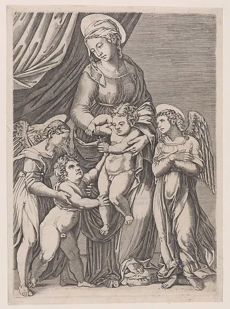 The Virgin, the Infant Christ, Infant Saint John, and Two Angels by Agostino Veneziano (Agostino dei Musi) depicting John 1
