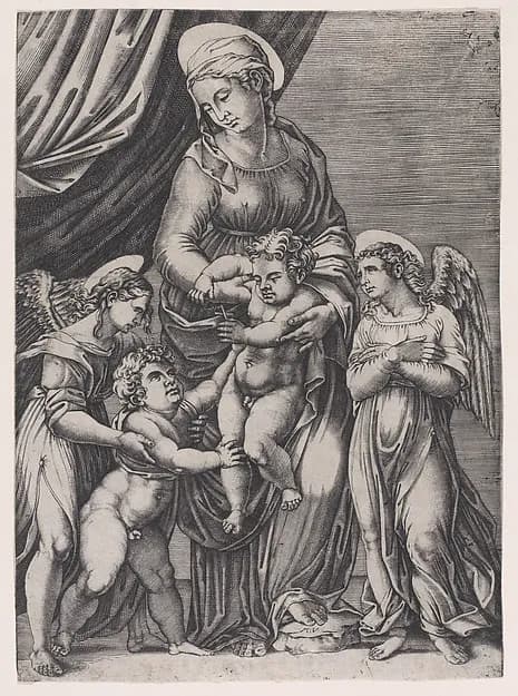 The Virgin, the Infant Christ, Infant Saint John, and Two Angels by Agostino Veneziano (Agostino dei Musi) depicting John 1
