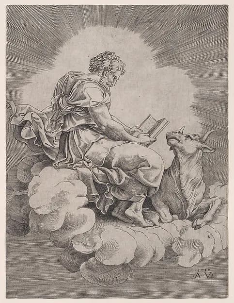 Saint Luke by Agostino Veneziano (Agostino dei Musi) depicting Luke 1