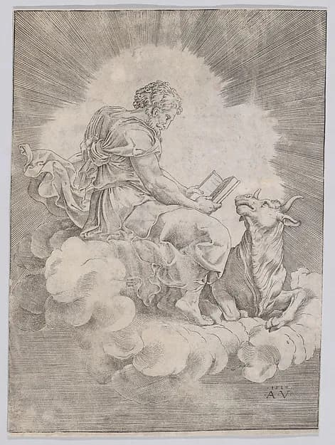 Saint Luke by Agostino Veneziano (Agostino dei Musi) depicting Luke 1