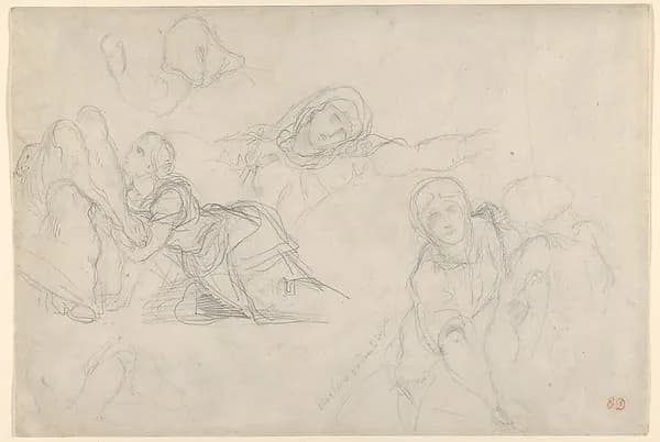 Studies of the Virgin and Holy Women for "The Lamentation" by Eugène Delacroix depicting Mark 15