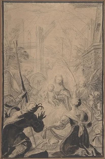 Adoration of the Shepherds by Claude Vignon depicting Luke 2