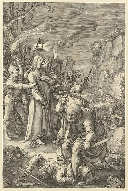 The Betrayal of Christ, from "The Passion of Christ" by Hendrick Goltzius depicting Matthew 26