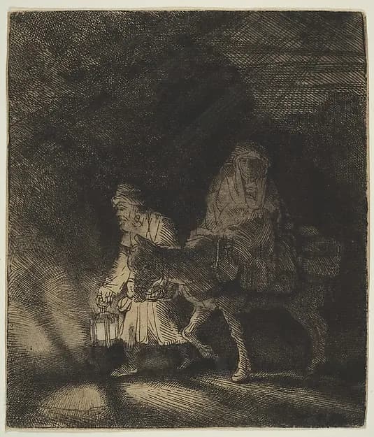 The Flight into Egypt: a Night Piece by Rembrandt van Rijn depicting Matthew 2