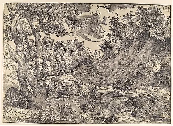 St. Jerome in the Wilderness by Nicolò Boldrini depicting Romans 8