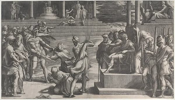 The martyrdom of Saint Paul and the condemnation of Saint Peter by Giovanni Jacopo Caraglio depicting Matthew 4