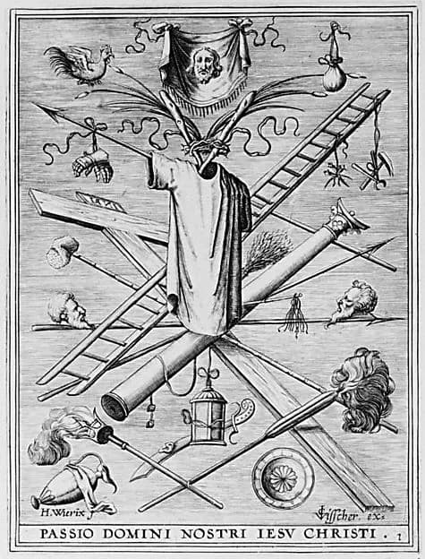 Christ's Robe Surrounded by the Instruments of the Passion, from "The Passion of Christ (Passio Domni Nostri Jesu Christi)" by Hieronymus (Jerome) Wierix depicting John 1