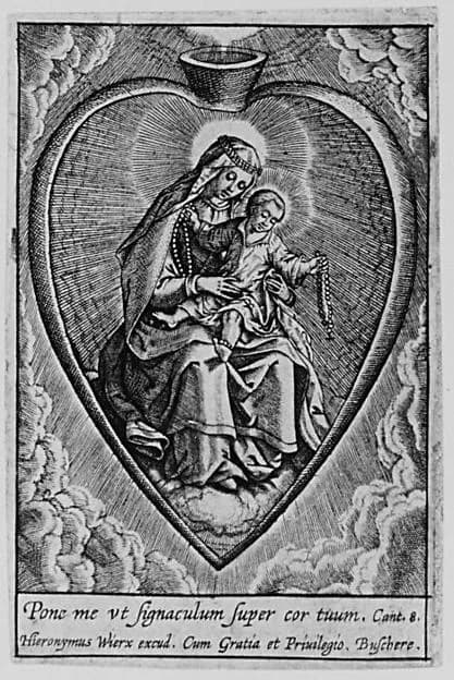 Virgin and Child in a Heart by Hieronymus (Jerome) Wierix depicting Luke 2