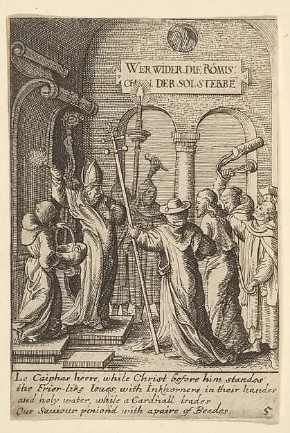 Jesus before Caiaphas by Wenceslaus Hollar depicting John 1