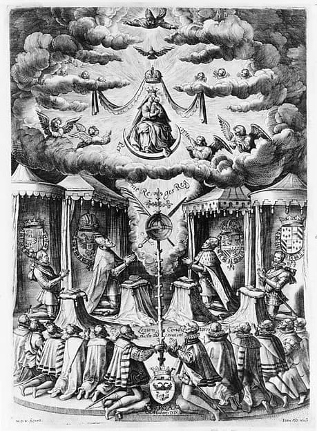 The Defenders of the Catholic Faith in the Netherlands adoring the Virgin by Maerten de Vos depicting Luke 1