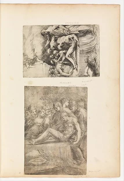 The Lamentation over the Dead Christ by Andrea Schiavone (Andrea Meldola) depicting Mark 15