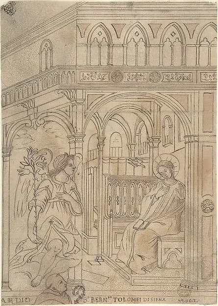 Annunciation with Beato Bernardo Tolomei di Siena by Anonymous, Italian, 19th century depicting Luke 1