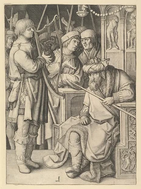 David Playing the Harp Before Saul by Lucas van Leyden depicting 1 Samuel 15