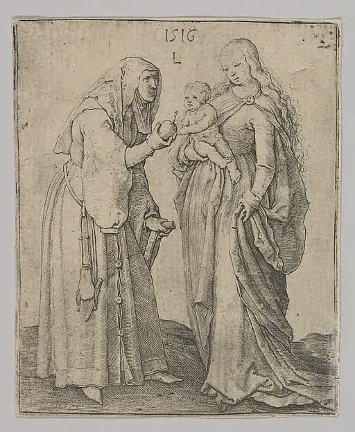 The Virgin With Child and St. Anna by Lucas van Leyden depicting Luke 1