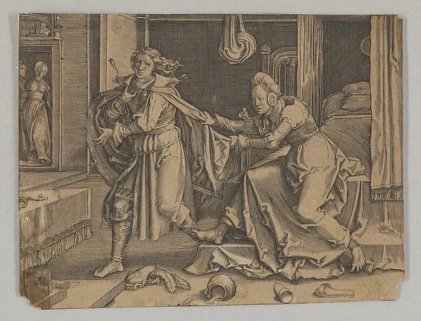 Joseph and Potiphar's Wife (reverse copy) by Lucas van Leyden depicting Genesis 37