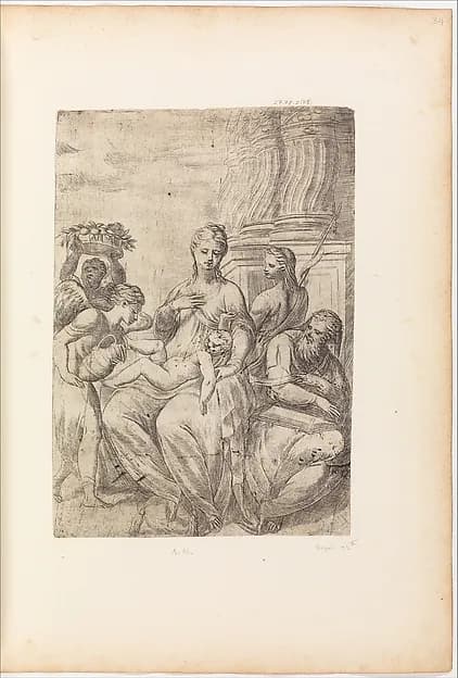Holy Family with Saint John the Baptist and angels by Andrea Schiavone (Andrea Meldola) depicting Matthew 3