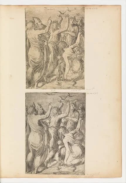 Moses Showing the Quails to the Israelites by Andrea Schiavone (Andrea Meldola) depicting Exodus 2