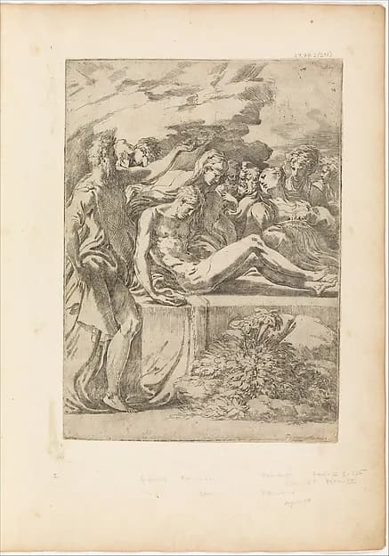 Entombment Facing Right by Parmigianino (Girolamo Francesco Maria Mazzola) depicting Matthew 27