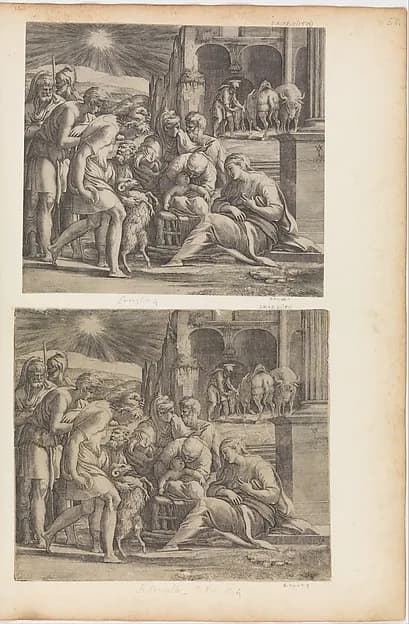 The Adoration of the Shepherds by Giovanni Jacopo Caraglio depicting Luke 2