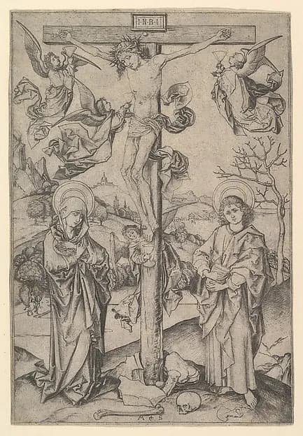 The Crucifixion with Four Angels by Martin Schongauer depicting Matthew 27