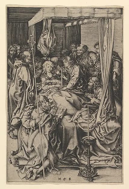 The Death of the Virgin by Martin Schongauer depicting Luke 1
