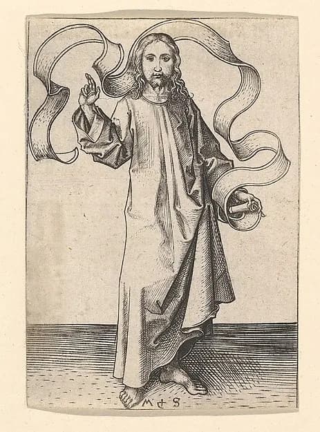 Christ in an Attitude of Benediction by Martin Schongauer depicting John 1