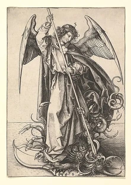 St. Michael by Martin Schongauer depicting Revelation 12