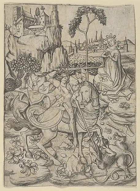 St. George, from the series The Apostles by Master ES depicting Revelation 12
