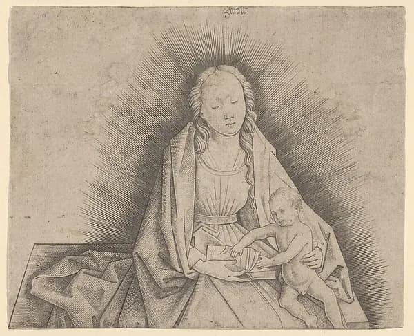 Virgin and Child (upper portion) by Master IAM of Zwolle depicting Luke 2
