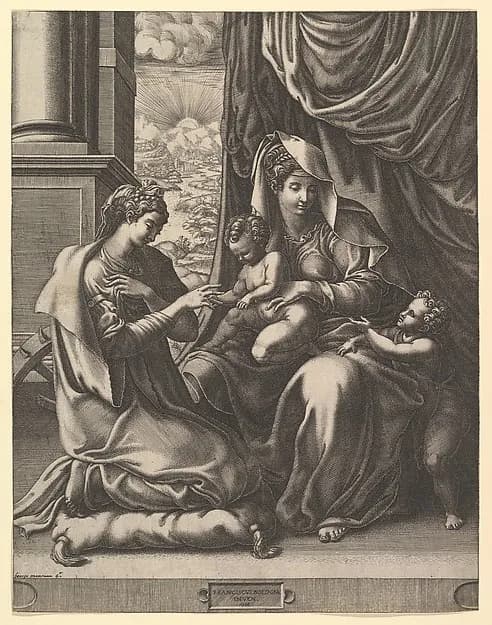 The Mystic Marriage of St. Catherine by Giorgio Ghisi depicting Romans 8