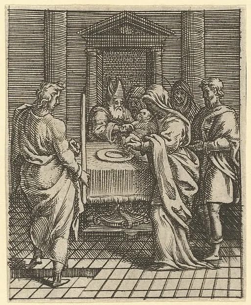 Virgin of Sorrows: The Presentation in the Temple; one of nine surrounding compartments from the Virgin of Sorrows, now separated by Giorgio Ghisi depicting Luke 2