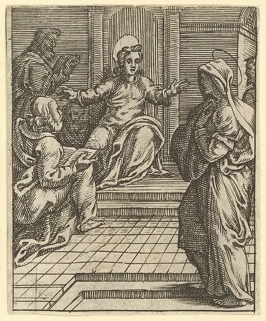 The Virgin of Sorrows: Christ Disputing with the Doctors; one of nine surrounding compartments from the Virgin of Sorrows, now separated by Giorgio Ghisi depicting Luke 1