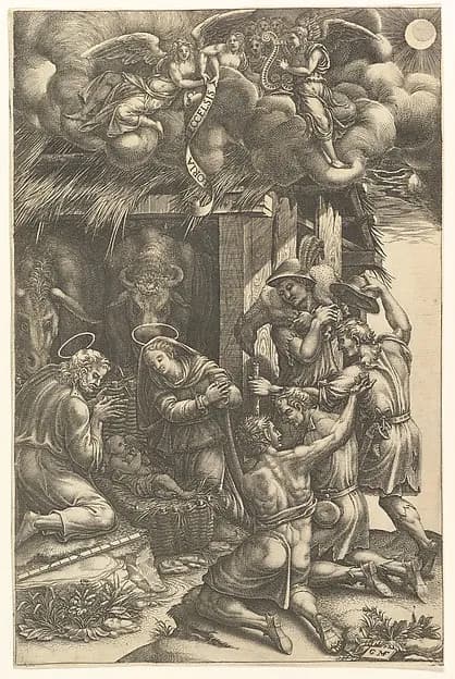 The Adoration of the Shepherds by Giorgio Ghisi depicting Luke 2