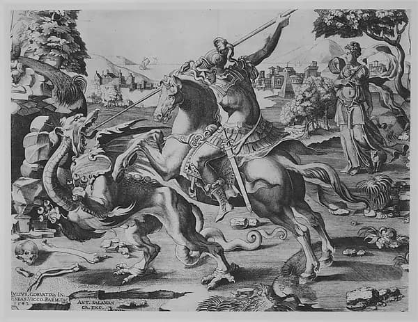St George Killing the Dragon by Enea Vico depicting Revelation 12