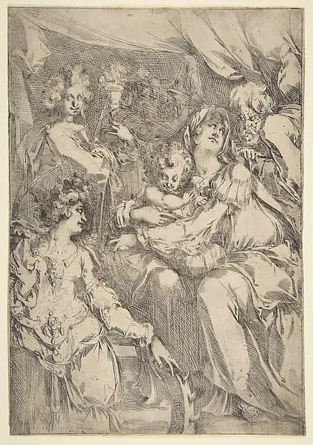 The Holy Family with Saint Catherine, Saint John the Evangelist and an Angel by Jacques Bellange depicting Romans 8