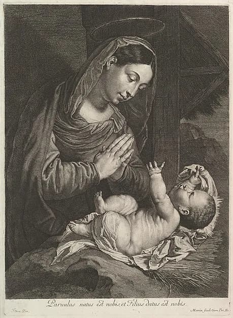 La Vierge adorent l'Enfant Jesus by Jean Morin depicting Luke 2
