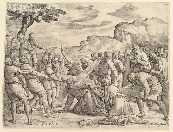 Christ Carrying the Cross by Battista Franco depicting Mark 15