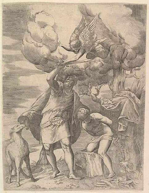 The Angel Staying the Arm of Abraham by Battista Franco depicting Genesis 18
