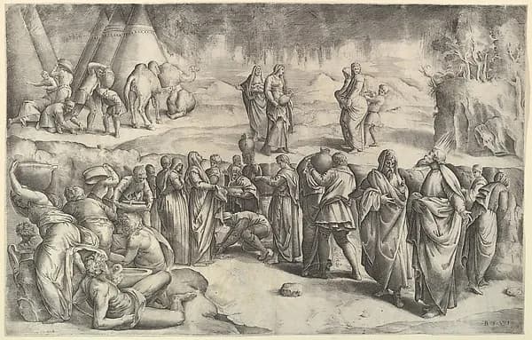 The Israelites Gathering Manna by Battista Franco depicting Numbers 11