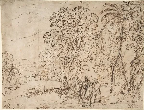 The Rest on the Flight into Egypt (recto); The Arch of Titus, Camp Vaccino (verso) by Claude Lorrain (Claude Gellée) depicting Matthew 2