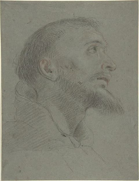 Bust-Length Study for the Head of Saint Francis in Near Profile Facing Right by Anonymous, Italian, Bolognese, 17th century depicting Matthew 5