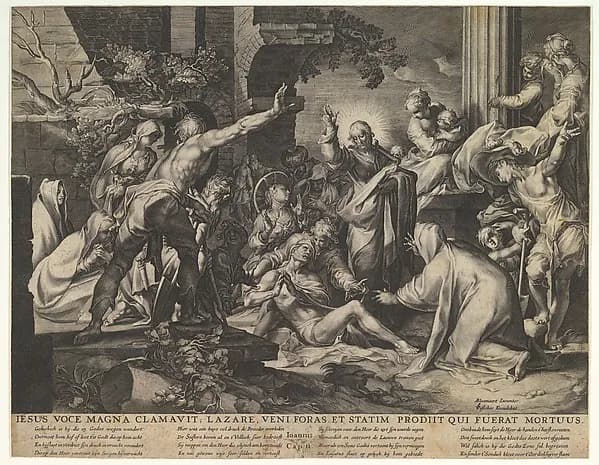 Raising of Lazarus (Reverse Copy) by Abraham Bloemaert depicting John 11