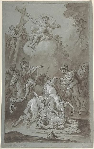 The Conversion of St. Paul (recto); The Execution of the Prisoner (verso) by Dominik Kindermann depicting Acts 9