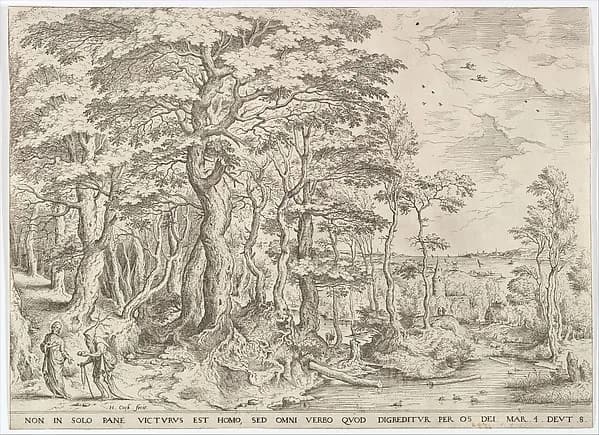 Landscape with the Temptation of Christ by Hieronymus Cock depicting John 1