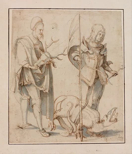 Saint Eustace and Saint George by Hans Süss von Kulmbach depicting Revelation 12