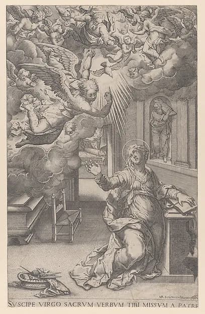 The Annunciation by Mario Cartaro depicting Luke 1