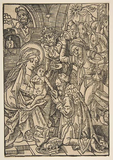 The Adoration of the Magi by Anonymous, German, 15th century depicting Matthew 2