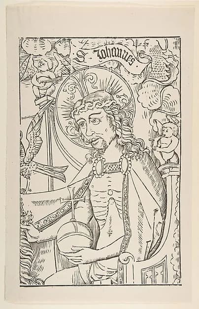Seated Christ Holding the Orb, a section of the "Crowning of the Virgin" by Anonymous, 15th century depicting John 1