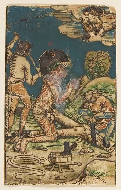 Preparation for the Crucifixion by Anonymous, German, 15th century depicting Matthew 27