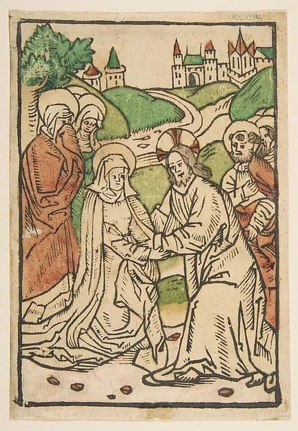 Christ Taking Leave of His Mother by Anonymous, German, 15th century depicting Luke 1